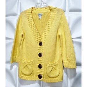 Chico's 0 Sz S Yellow 100% Cotton Chunky Cardigan Sweater Womens
